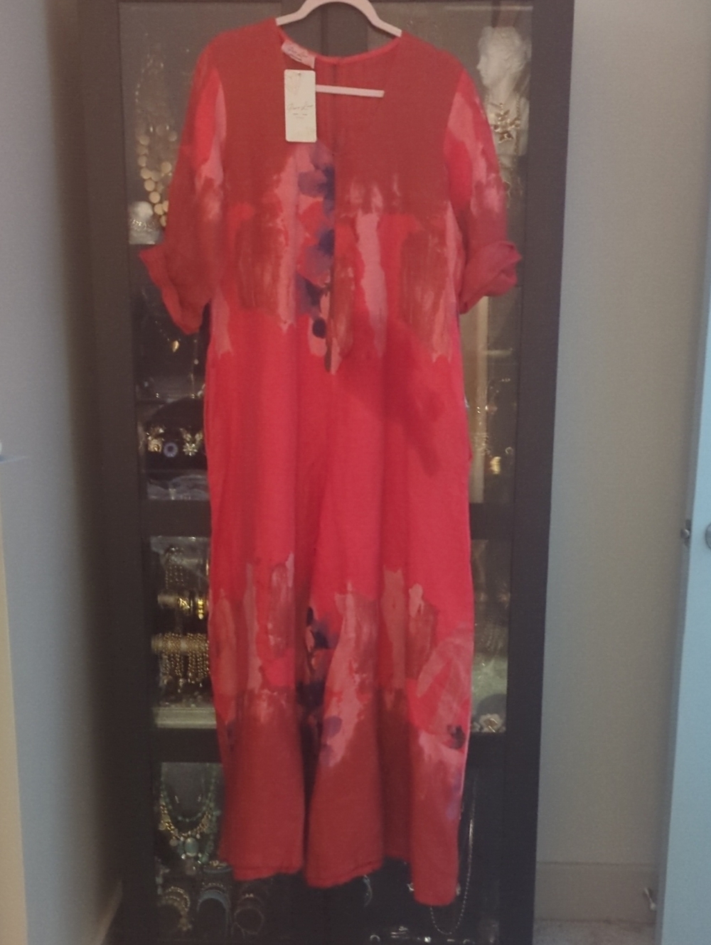 Red Abstract Print Maxi Dress